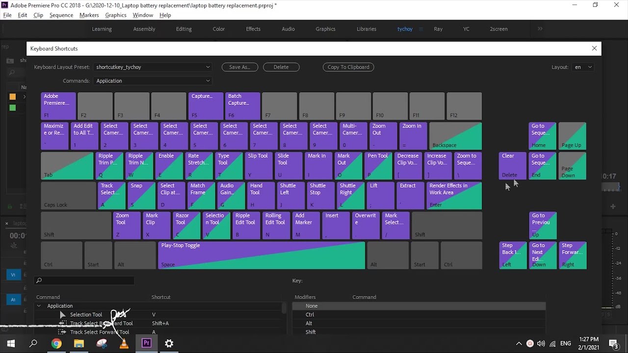 Where is Premiere Pro custom shortcut key file located?