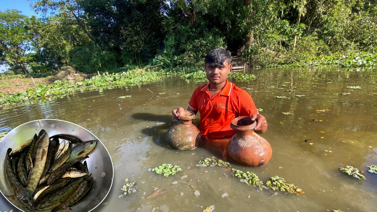 পানির নিচে ডুব দিয়ে মাছ ধরা | Traditional Village Fishing Video 