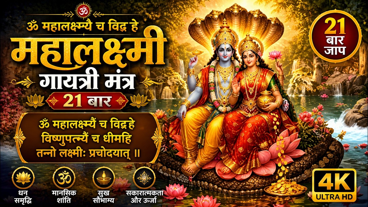 ॐ महालक्ष्म्यै च विद्महे | Mahalakshmi Gayatri Mantra 21 Times | Lakshmi Mantra 21 Bar