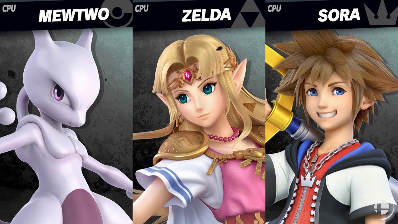 Super Smash Bros. Ultimate - Mewtwo vs Zelda vs Sora