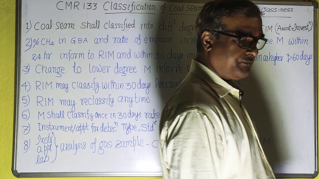 CLASSIFICATION OF COAL SEAM ACCORDING DEGREE OF GASSINESS | CMR 133 | COAL MINING | R P PANDEY