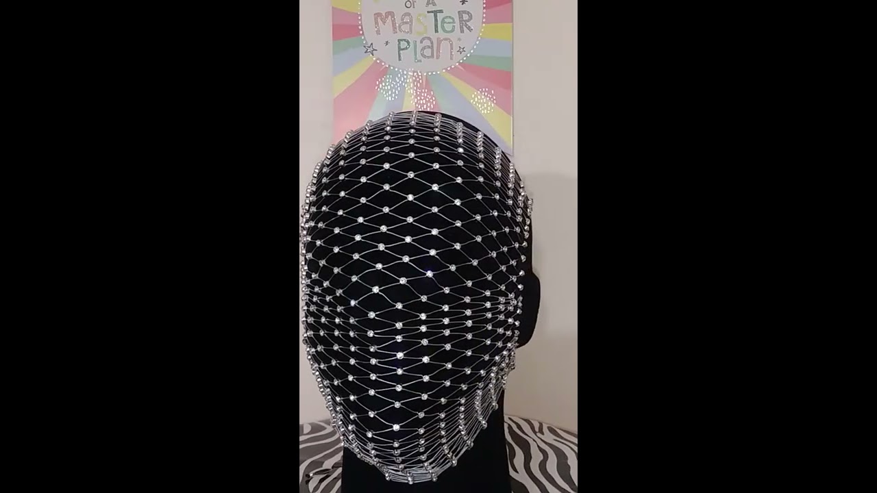 Convertible full face Silver Rhinestone mask