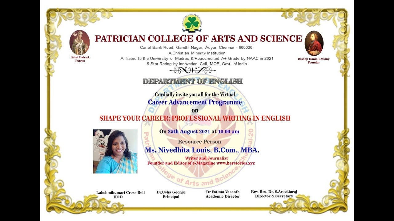 Shape Your Career - English Department | Patrician College of Arts and Science