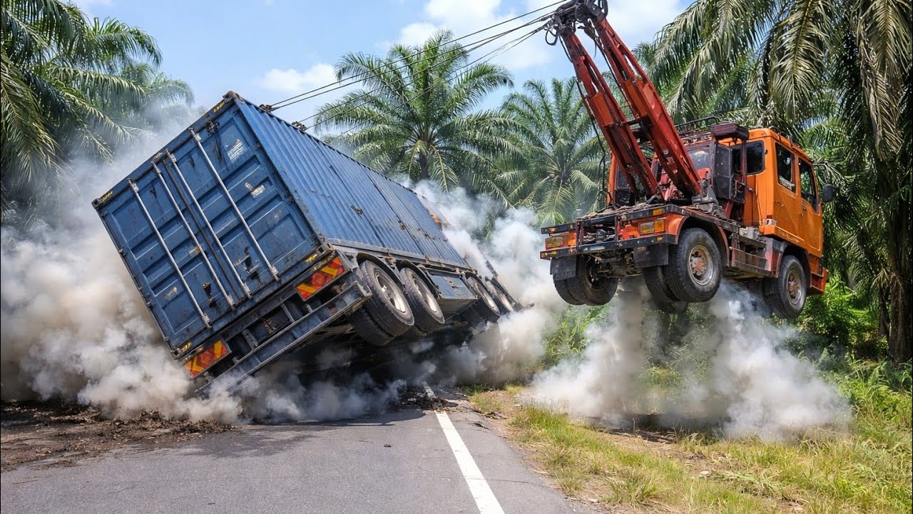 Dahsyat‼️Truck Tak dapat di Tarik Seling Terputus,Kru angkat Tangan