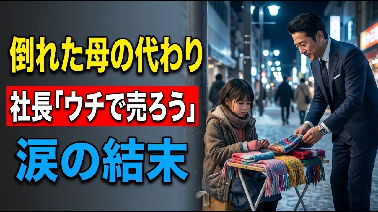 【感動する話】倒れた母親の代わりに毎日夜遅くまで手編みのマフラーを売る少女→アパレル会社社長の俺が「我が社で売らせてくれ！」→結果【朗読・スカッと・泣ける話】
