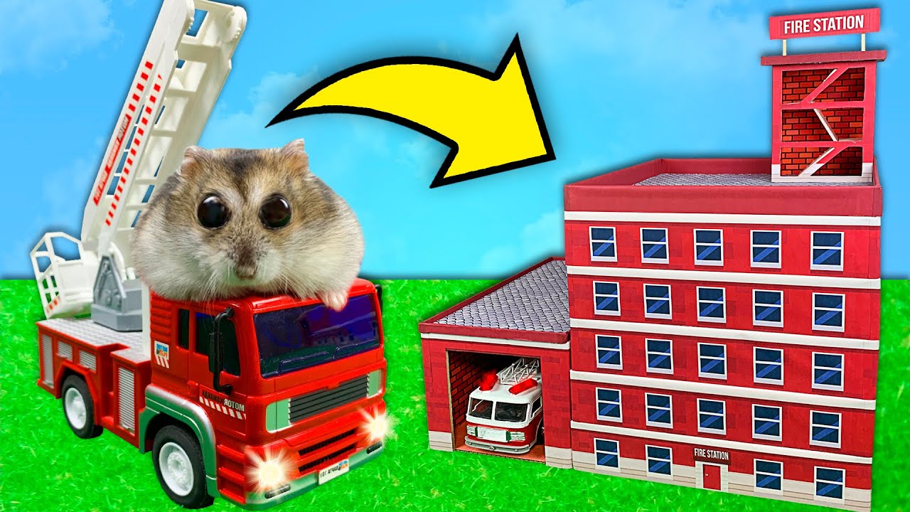 Hamster Fire Station Maze 👩&zwj;🚒 The fireman Hamster Topa in 6 - Level cardboard maze
