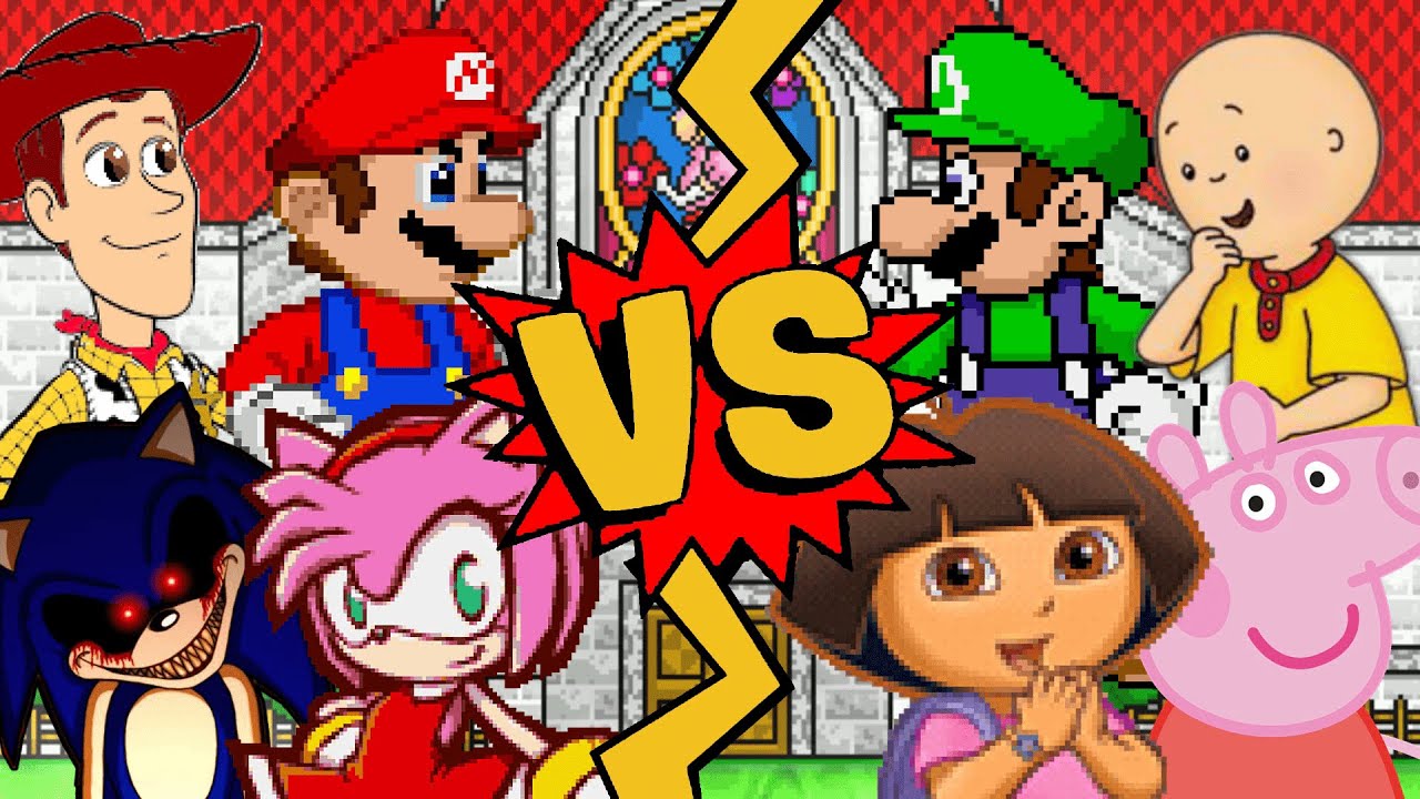 M.U.G.E.N Battles | Mario/Amy Rose/Sonic.EXE/Woody Sherrif vs Luigi/Dora/Peppa Pig/Caillou