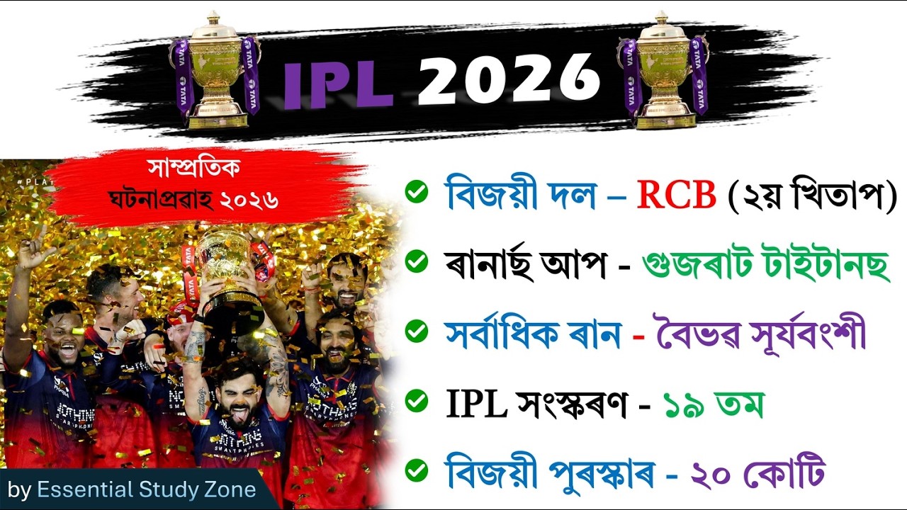 IPL 2026 | Current Affairs 2026 | English & Assamese | Sports Current Affairs MCQs ❤️