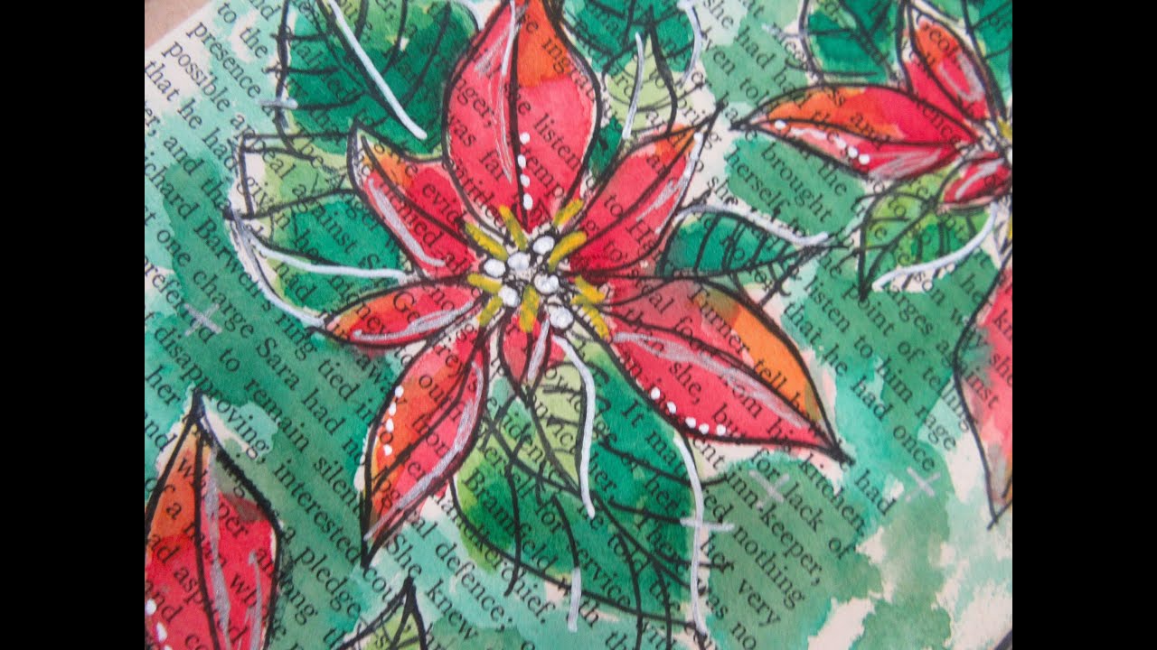Altered old book junk journal - Xmas Poinsette's