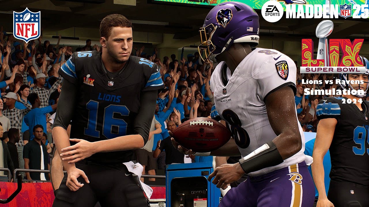 Madden 25 Super Bowl 59 Detroit Lions vs Baltimore Ravens Sim 2024 Full 15 Minute Quarters Game Play