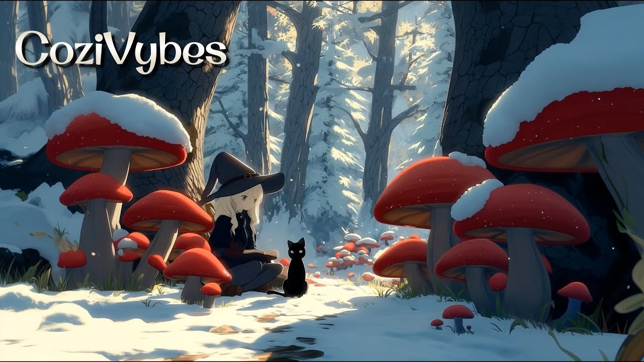 Winter Witch & Cat Cozy Lofi Beats in a Snowy Forest (No Ads, 2 Hours)
