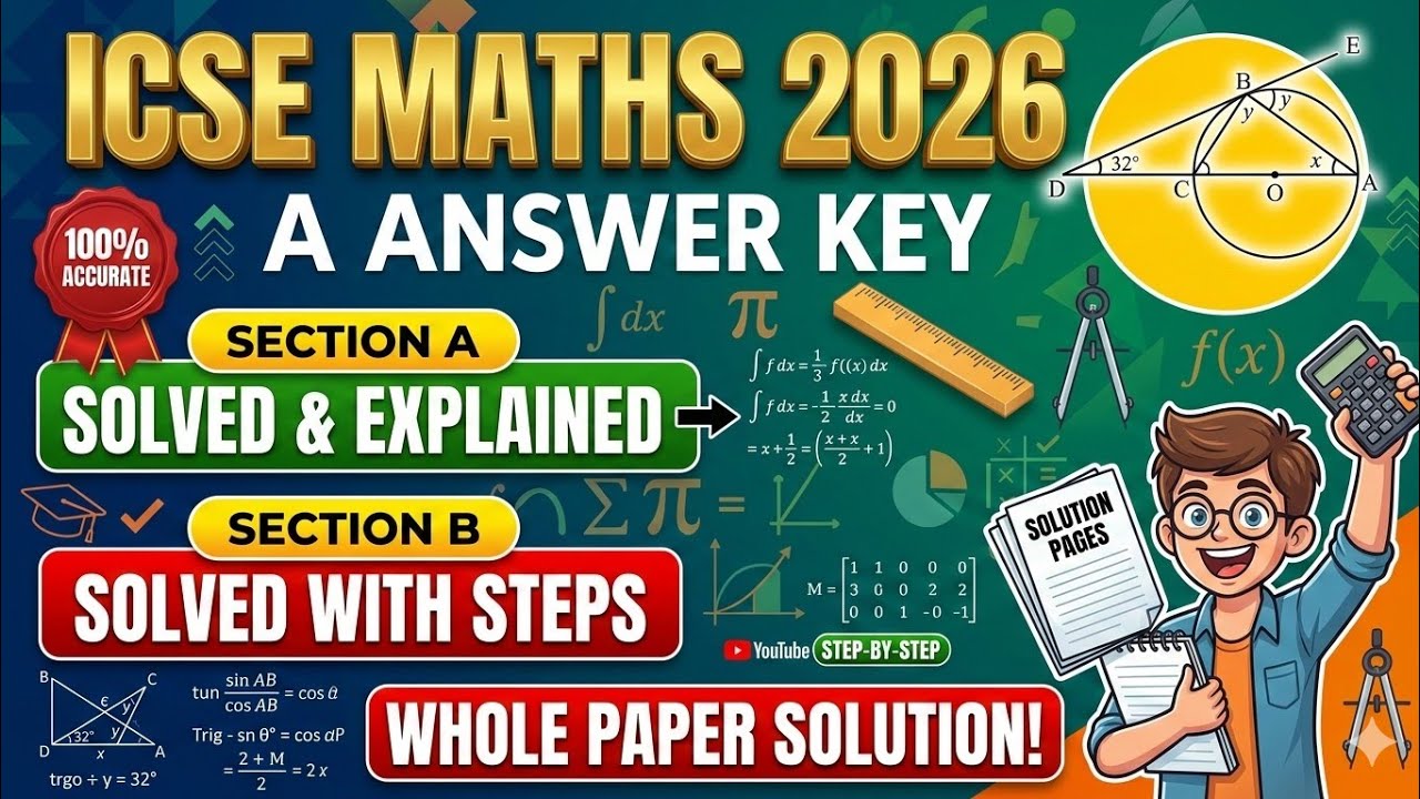 icse maths answer key 2026, whole paper solution , maths paper solved icse 2025