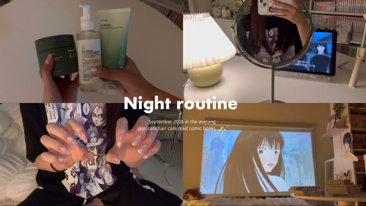 Night Routine￤アニメオタクのナイトルーティン🌙￤スキンケア￤ヘアケア￤メガ割購入品🎀￤プロジェクター鑑賞🎥