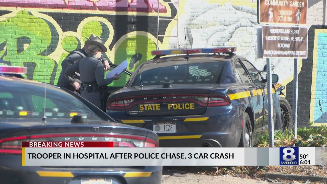 Trooper crashes patrol car into oncoming car, tree during Rochester chase