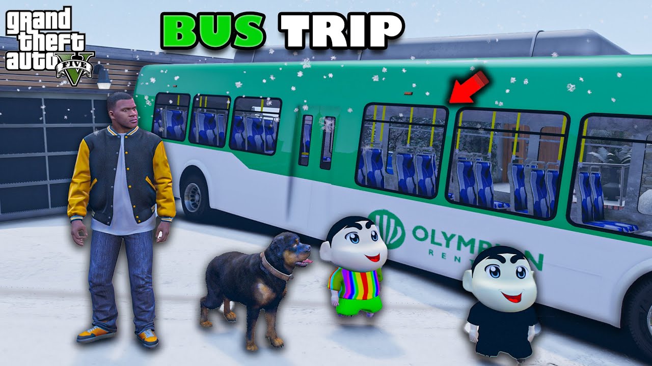 GTA 5 : Franklin, Shinchan & Pinchan Bus Trip Adventure | GTA 5 Mods | GTA V