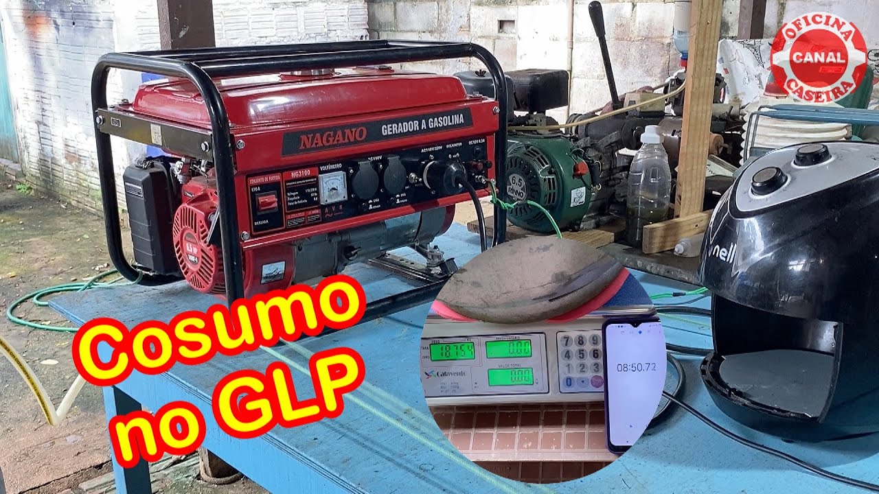MAIS UM TESTE DE CONSUMO DE UM GERADOR DE ENERGIA NO GÁS DE COZINHA. GLP.
