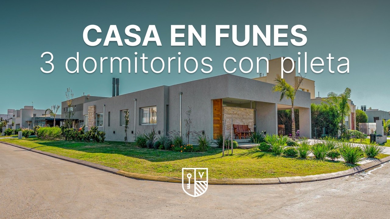 Casa de 3 dormitorios en una planta, con pileta y quincho en Funes- San Sebastián Lt 502