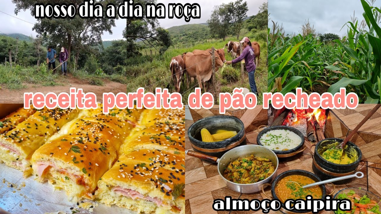 o melhor pão recheado/ capinando com o marido/ fomos buscar milho/ almoço delicioso no fogão a lenha
