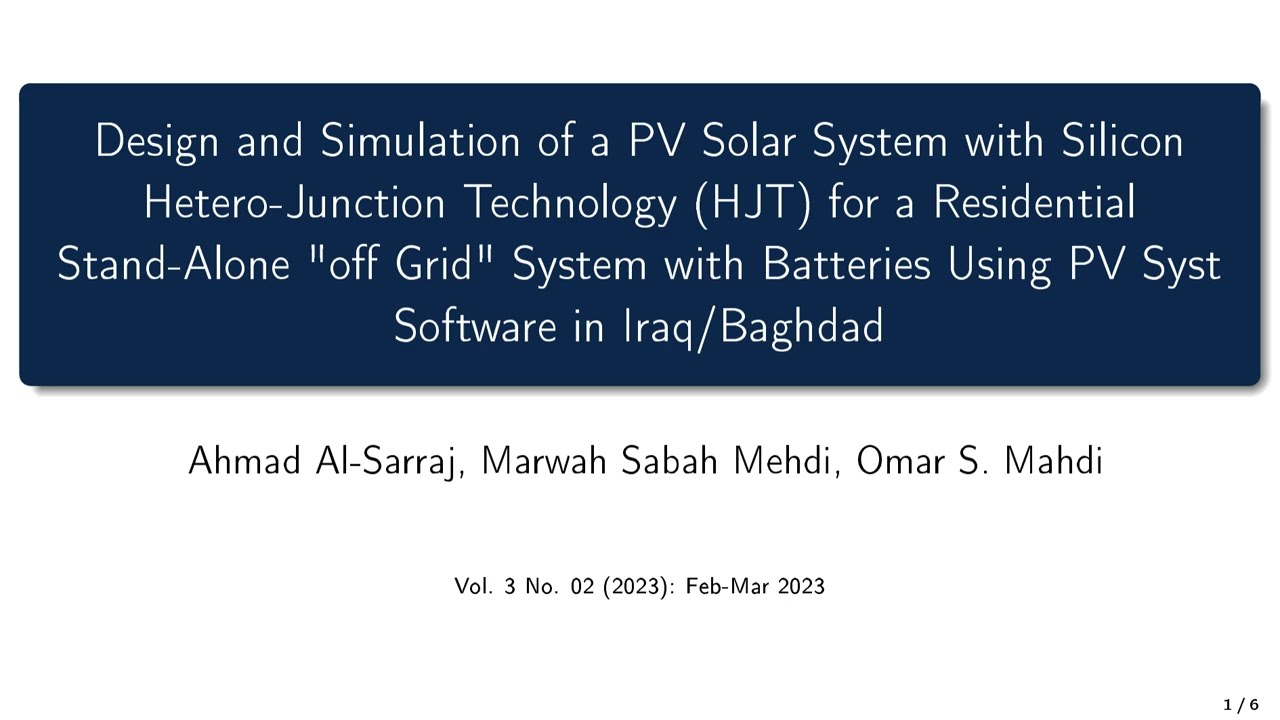 Design and Simulation of a PV Solar System with Silicon Hetero-Junction Technology (HJT) for a