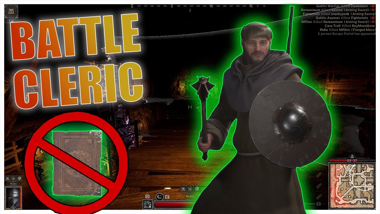 No Spells Battle Cleric Build - Solo Goblin Caves Gameplay | Dark and Darker