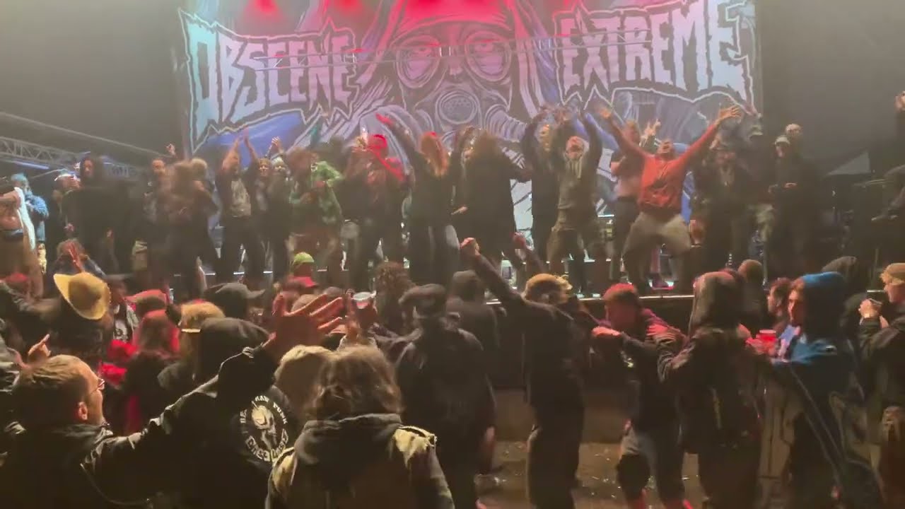 Čurby crowdsurfing at the End of Obscene Extreme 2022 on his birthday