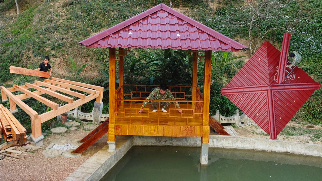 How to Build a Beautiful Wooden House Over a Fish Pond