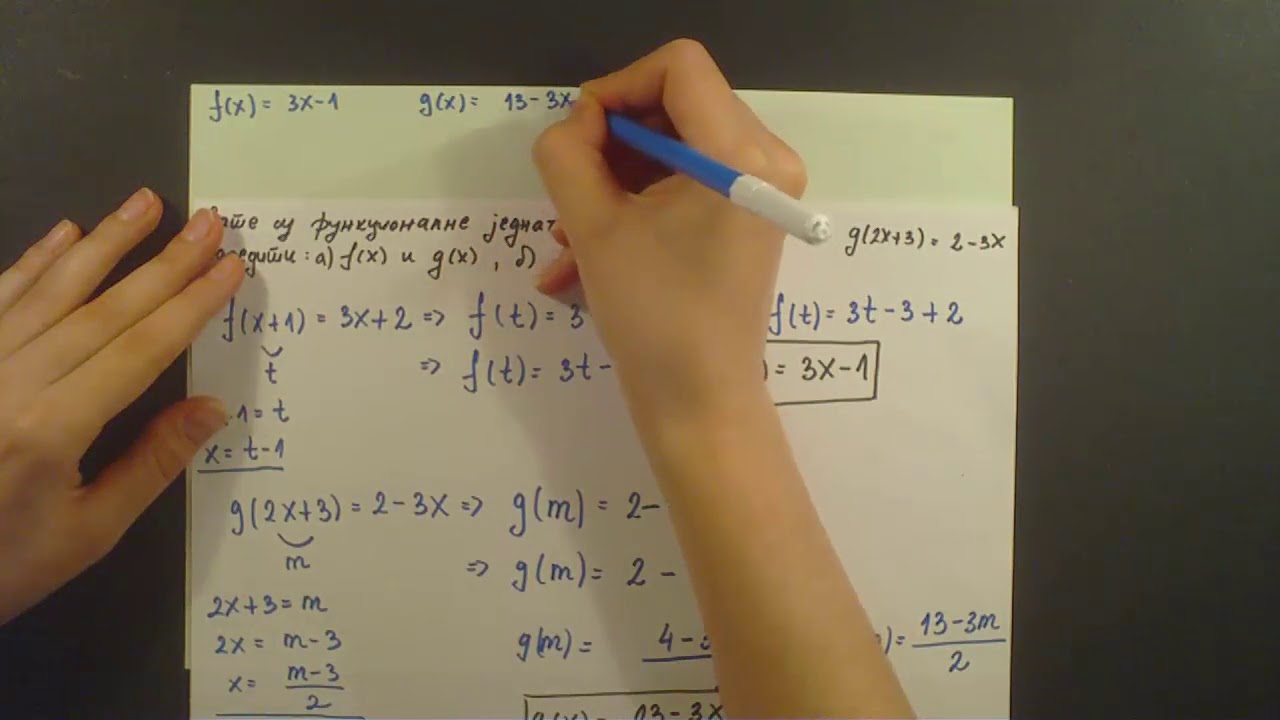 Funkcije.Funkcionalne jednacine. Primer odrediti f(x), g(x), f(g(x)) i f⁻¹(x)
