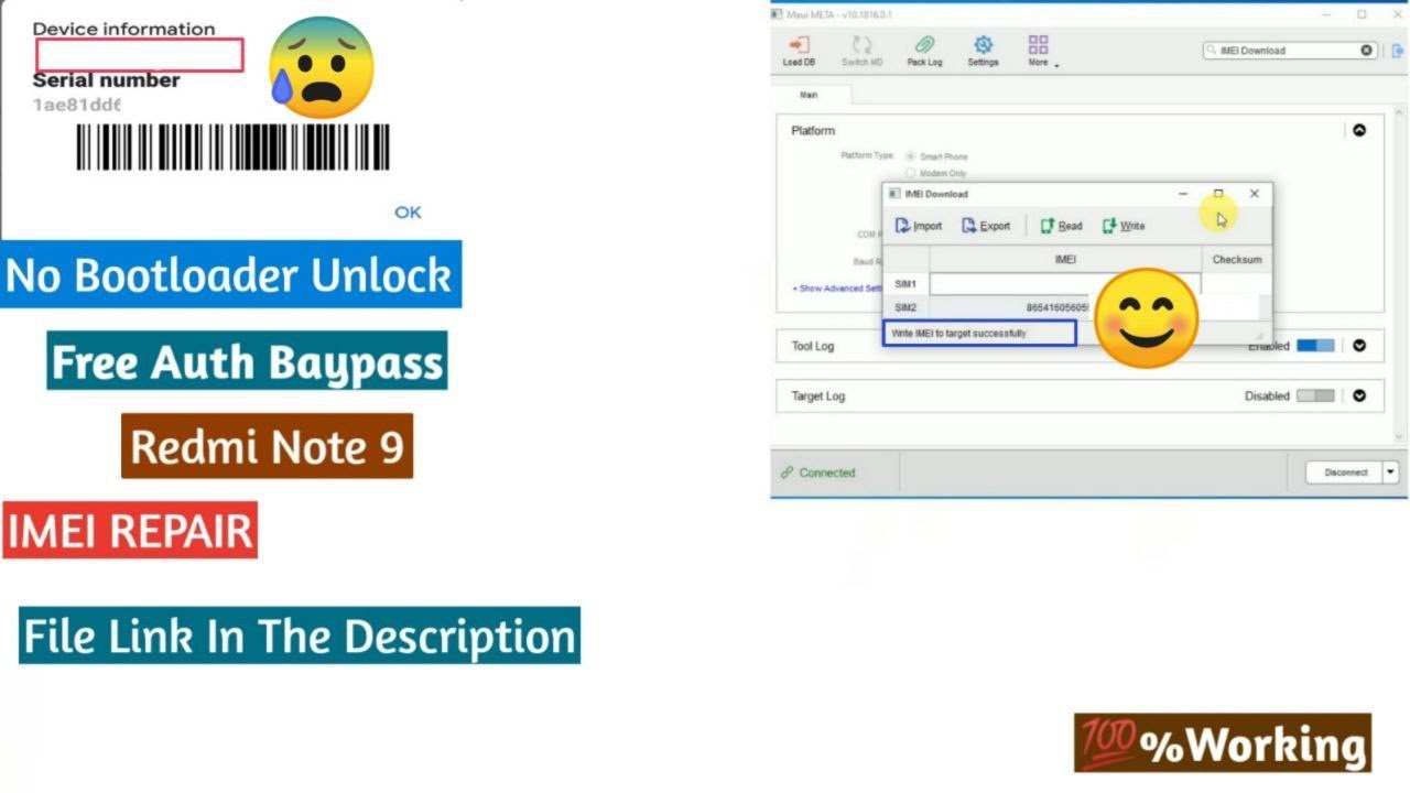Repair IMEI  Redmi Note 9 No Bootloder Unlock Free Baypass Tool
