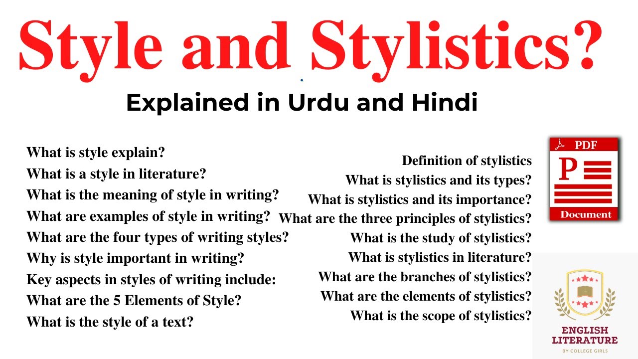 What is Style in Urdu, What is Stylistics in Urdu, Stylistics Short Question, Style Short Questions.