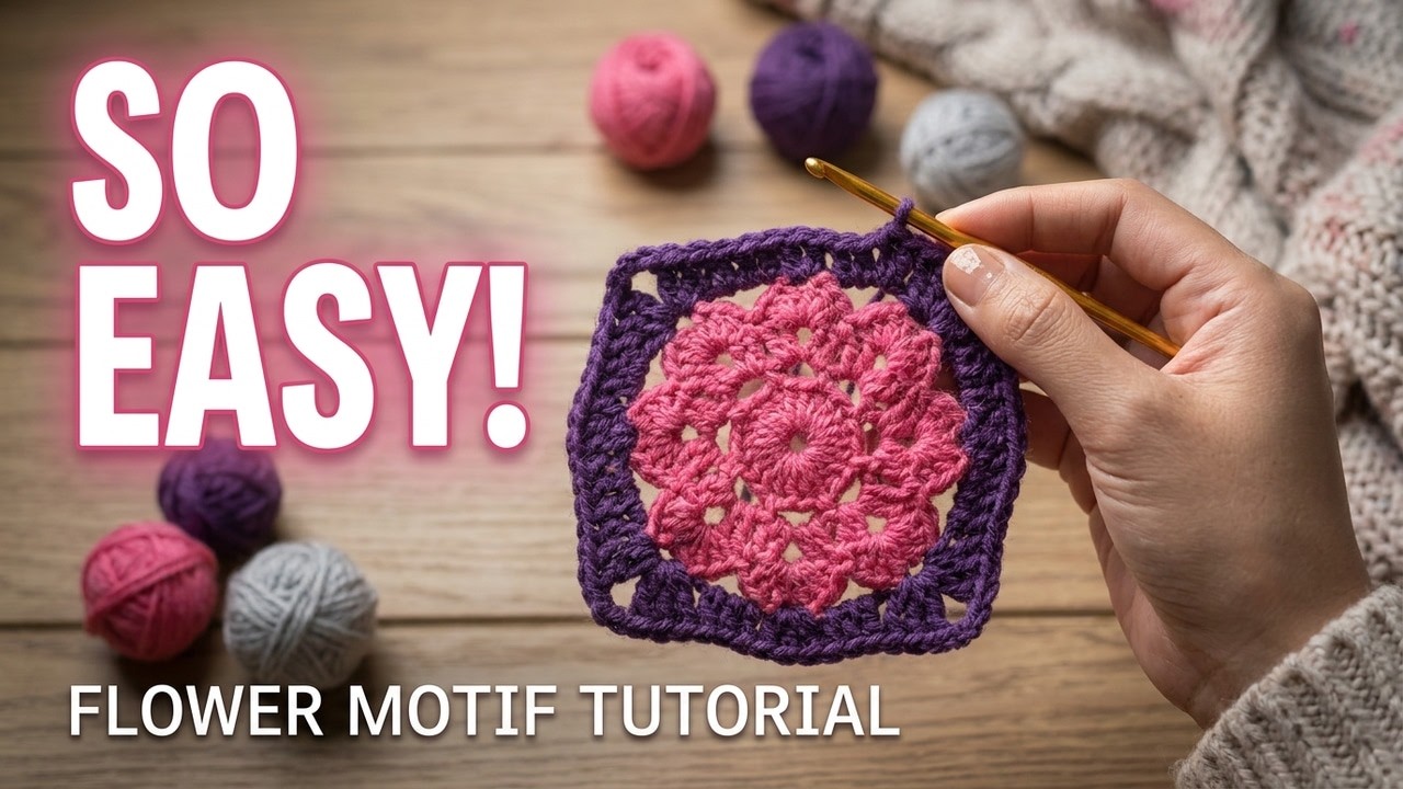 🌼 Battaniye İçin Çiçek Motifi 🌸 Easy Crochet Flower Granny Square | Step by Step Blanket Tutorial