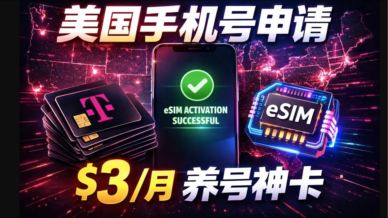 美国手机号申请全攻略 | T-Mobile 3美元养号套餐详解 + eSIM 激活教程 支持绑定美国银行卡信用卡