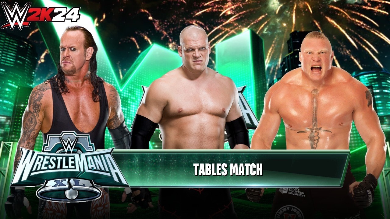 Full Match - Undertaker vs Kane vs Brock Lesnar: Tables Match at Wrestlemania XL | WWE 2k24 