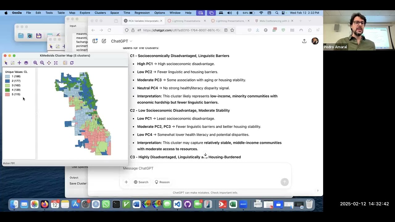 Демонстрация GeoDa: K-Medoids, спектральные кластеры, карта соответствия кластеров