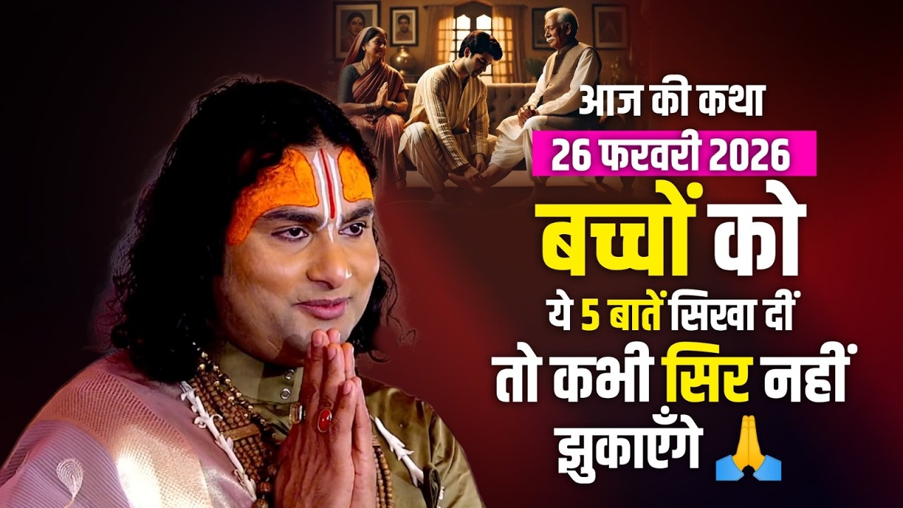 आज की कथा 26 फरवरी 2026 | बच्चों को ये 5 बातें सिखा दीं तो कभी सिर नहीं झुकाएँगे🙏श्री अनिरुद्धाचार्य
