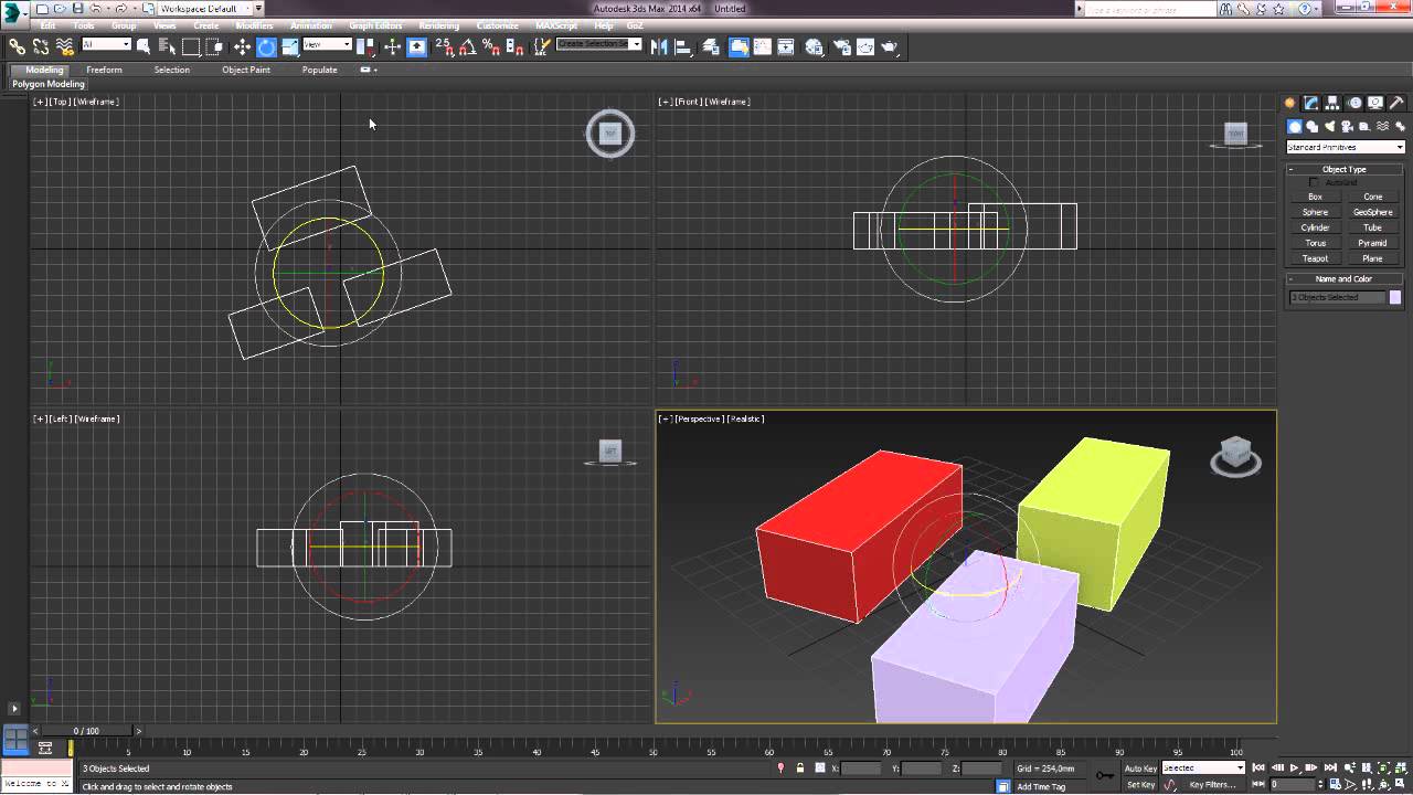3D Max. Урок №4. Центр преобразования. Клонирование объектов.