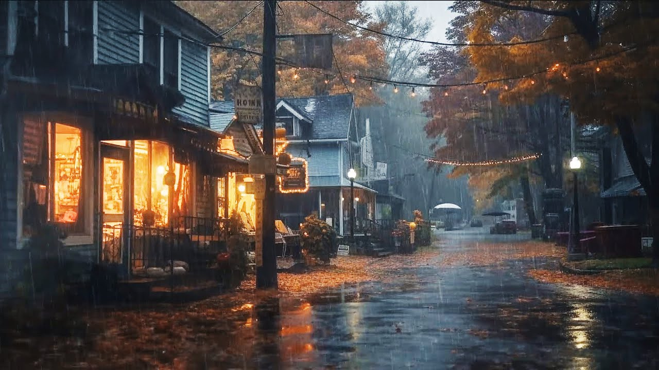 Rainy Autumn Day - Small Town Ambience