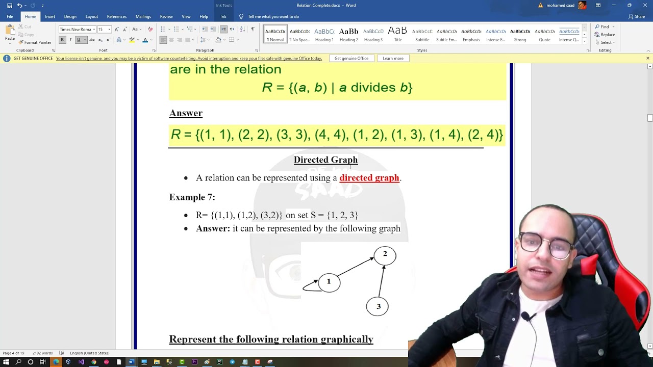 #39 Relation  | Graph | Table | Matrix |  رياضيات متقطعة