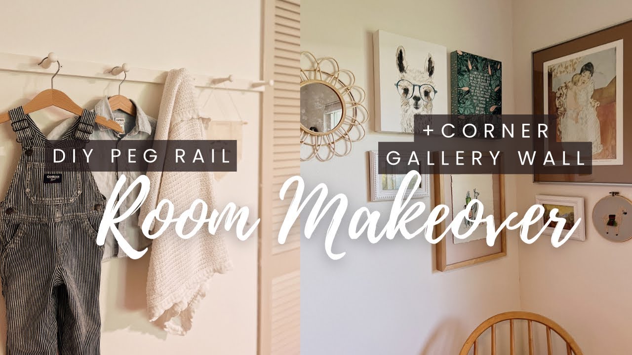 Thrifted Cottage Nursery Makeover | corner gallery wall + DIY peg rail