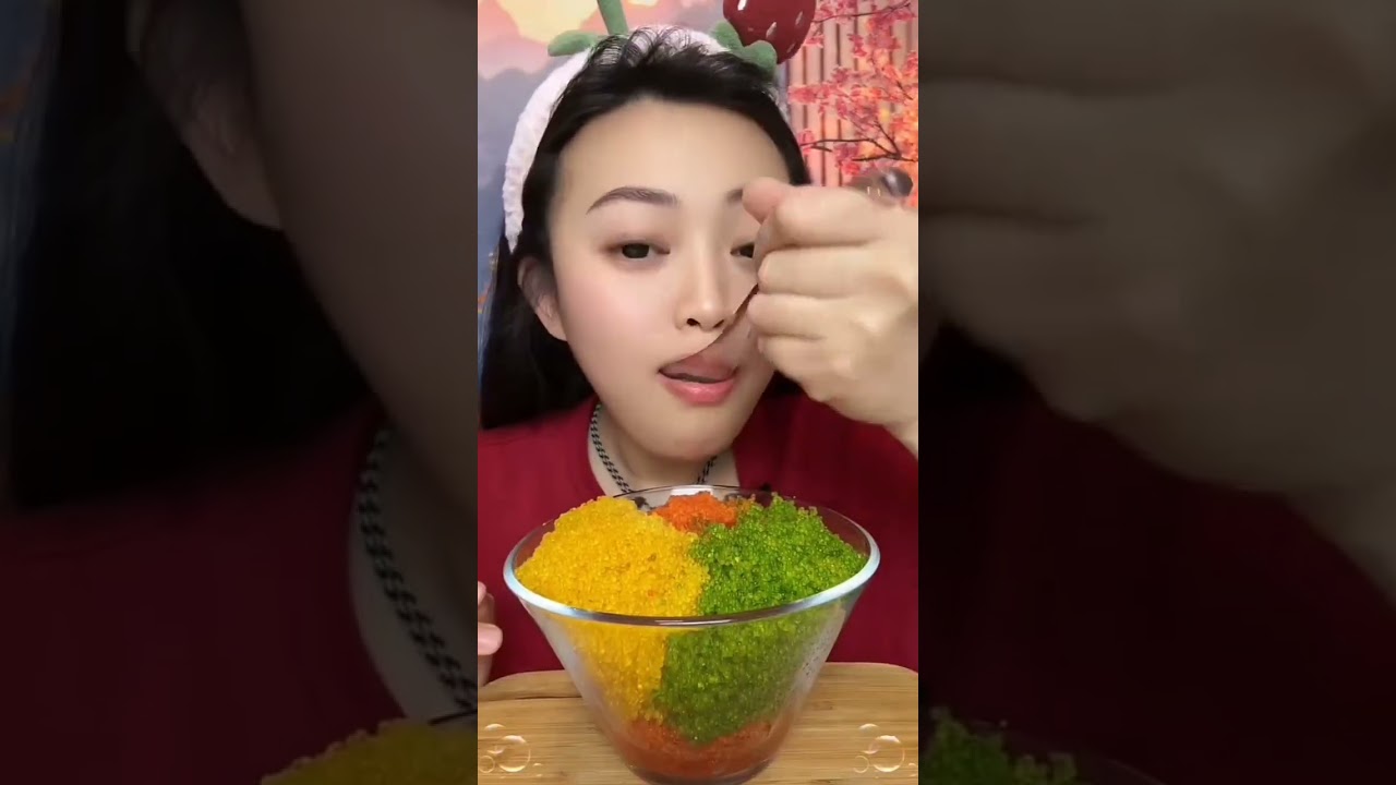 ASMR voice control eating sound colorful crunchy tobiko eggs #fyp 