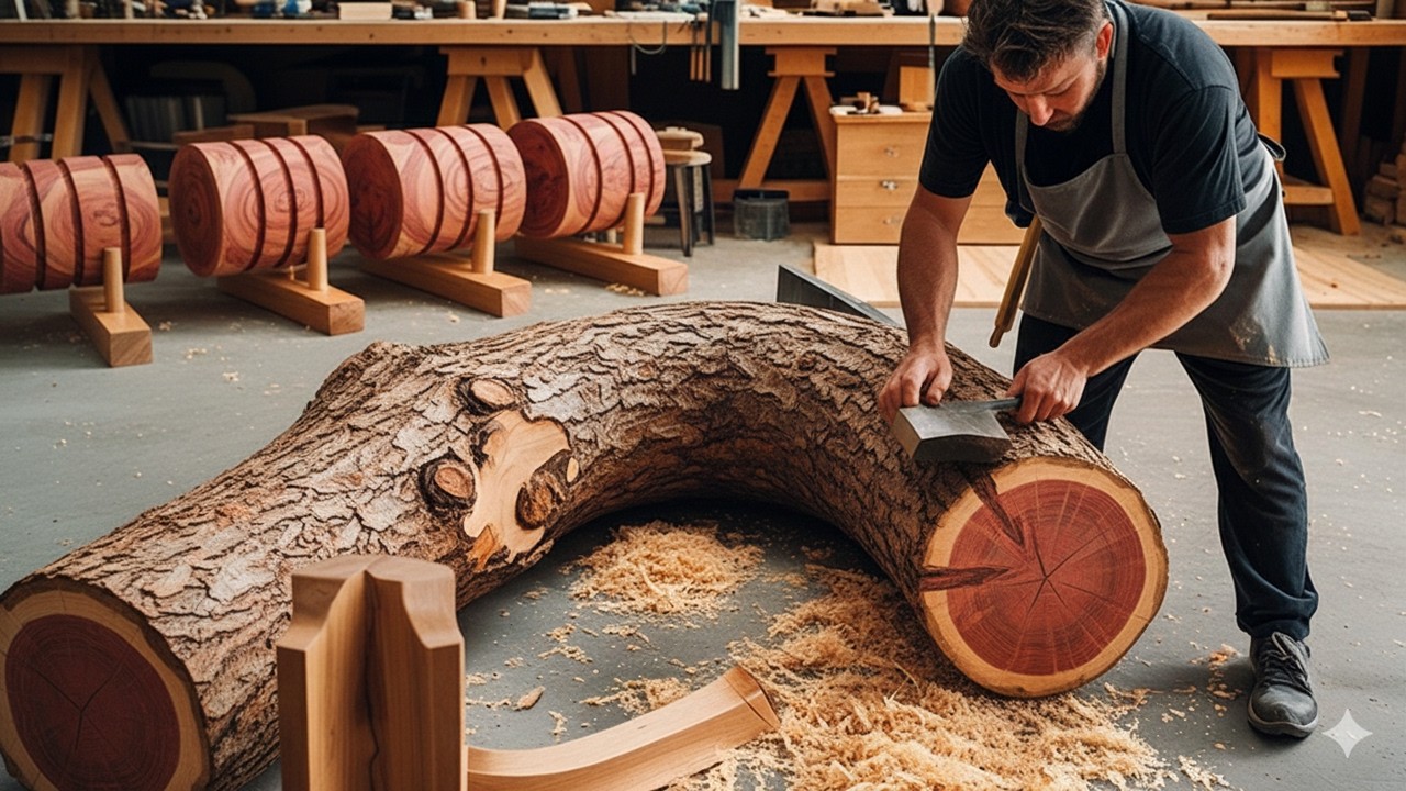 The Art of Amazing Woodworking: Transforming Crooked and Rough Redwood Logs into Stunning Furniture!