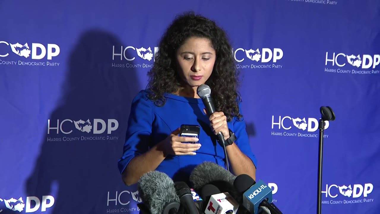 Harris County Judge Lina Hidalgo addresses her supporters ahead of race results