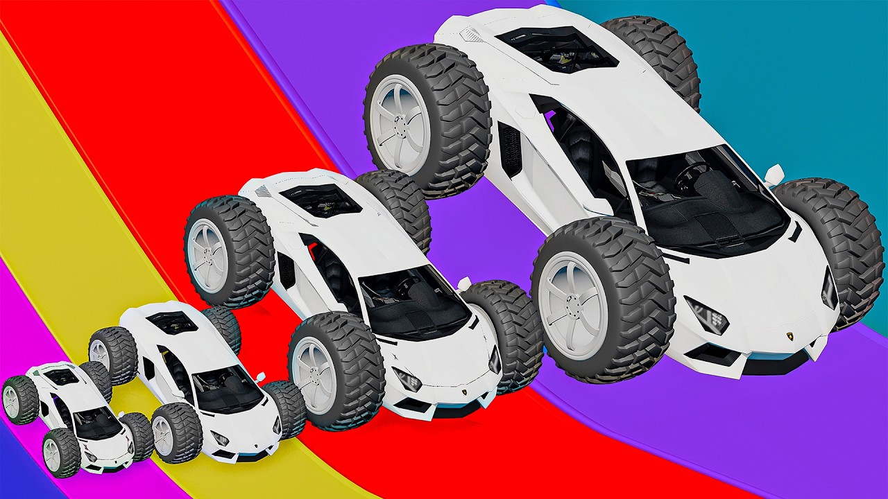 Small Cars on Big Police Car vs Slide Color with Portal Pool Cars vs Deep Water in BeamNG.drive #3