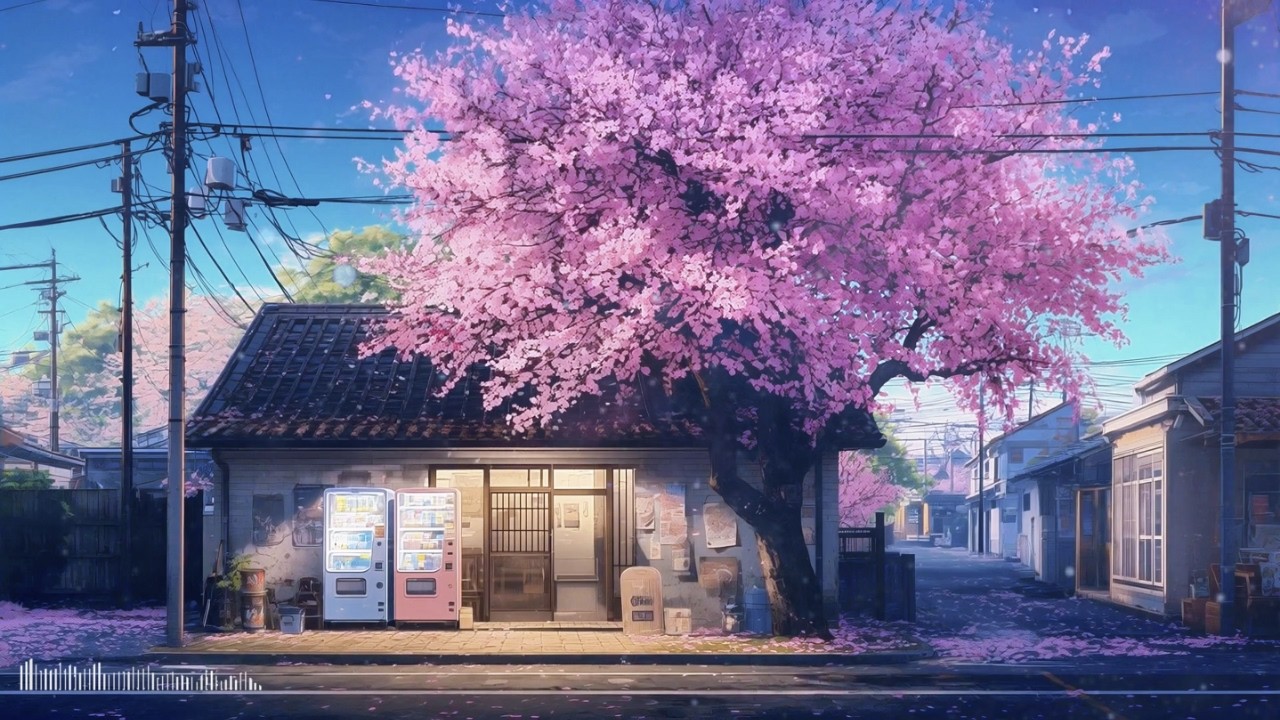 Study Lofi 🌸 Slow Gentle Piano | Sakura Vending Machine Street Japan