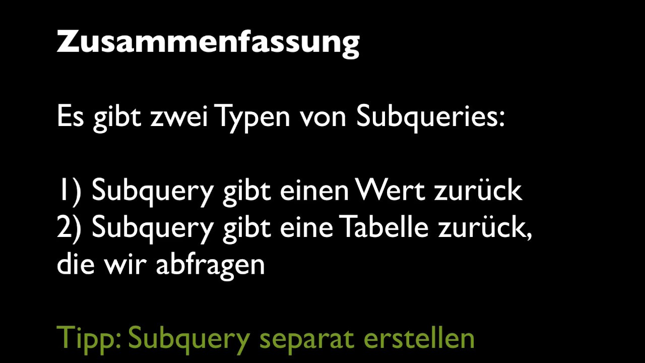 MySQL: Verständliche Einführung in Subqueries (Subselects) (deutsch)