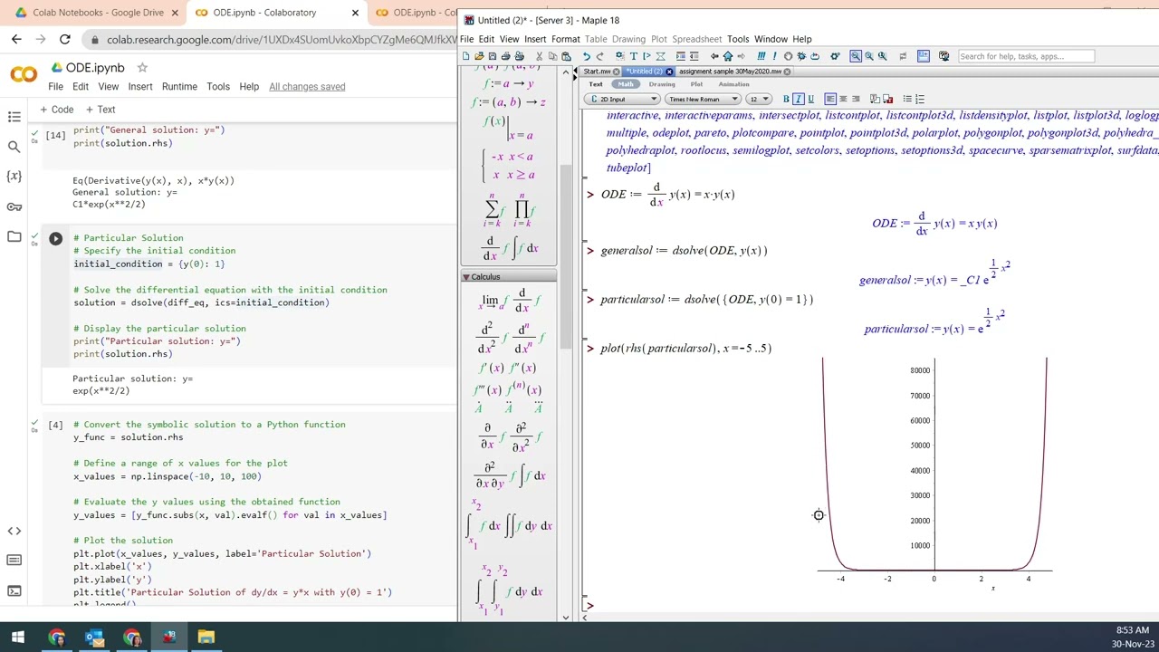 Comparison of solution of first-order DE using Python and Maple