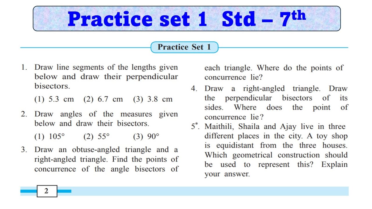 Practice set 1 class 7 maths | Geometrical constructions | std 7 maths chapter 1 practice set 1
