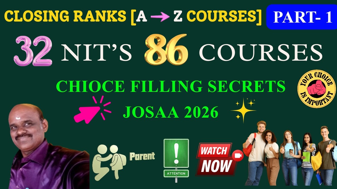 JoSAA 2026 | Closing Rank of All 32 NITs PART:1 | Branch-wise Cutoff Explained | Sai Suriyas Academy