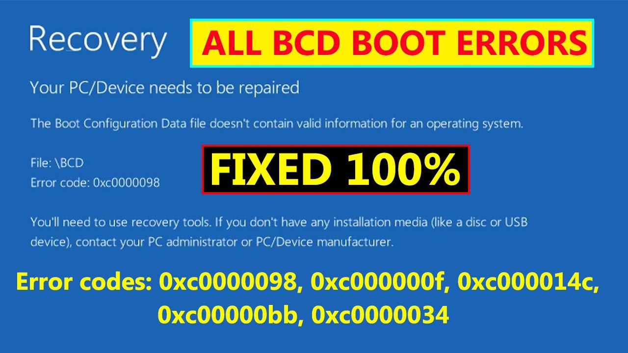 How to Fix Boot Configuration Data Missing or contains Error 0xc0000098 Windows 11, 10 & 8
