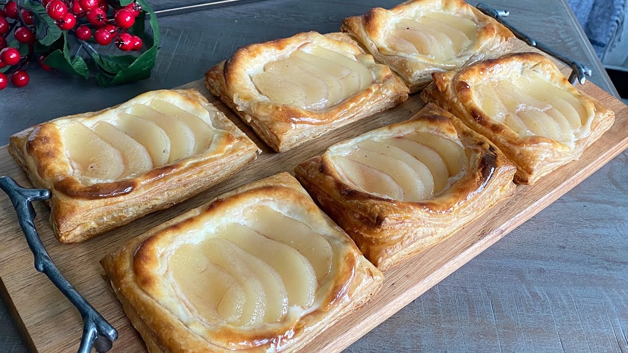 QUICKEST Pastry!!! Pear Cheese Danish Puff Pastry glazed with jam
