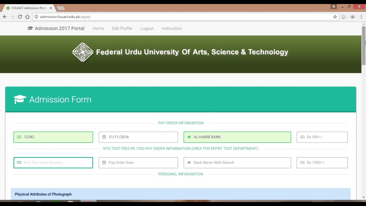 how to submit fuuast admission form
